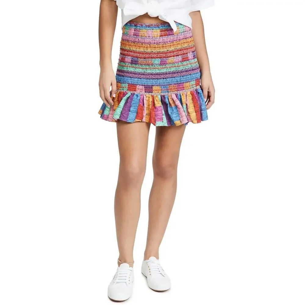 Farm Rio Embroidered Stripes Mini skirt S - Picture 9 of 9